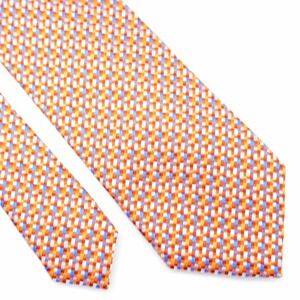 Countess Mara Orange Blue Silver Geometric Check Silk Tie